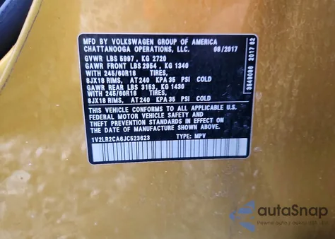 2018 Volkswagen Atlas Se z USA, uszkodzony, nr VIN 1V2LR2CA6JC523623